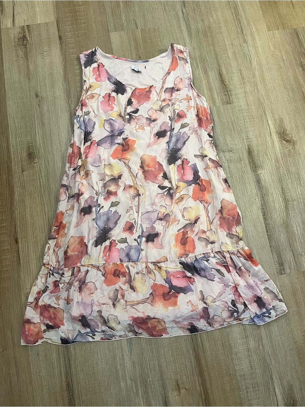 Rosemarine made in Italy sleeveless Floral Shift Dress babydoll silk blend L